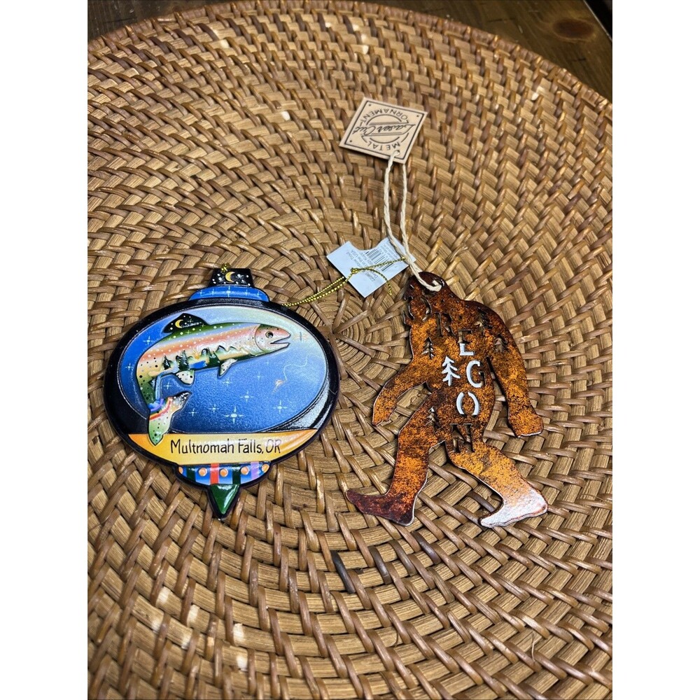 Ornaments Lot 2 Oregon Fish Big Foot Metal Resin